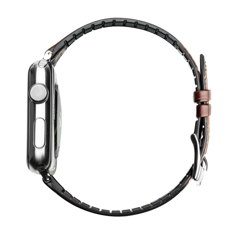 QIALINO Top-layer Cowhide Leather Wristwatch Band Replacement for Apple Watch Series 4 44mm/3/2/1 42mm - Black / White-3