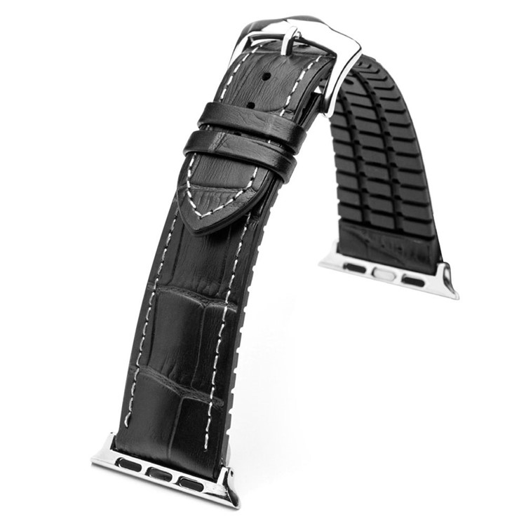 QIALINO Top-layer Cowhide Leather Wristwatch Band Replacement for Apple Watch Series 4 44mm/3/2/1 42mm - Black / White-4