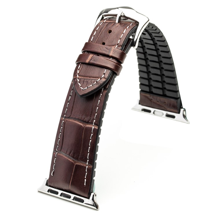 QIALINO Top-layer Cowhide Leather Replacement Watch Strap for Apple Watch Series 4 44mm/3/2/1 42mm - Brown / White-4