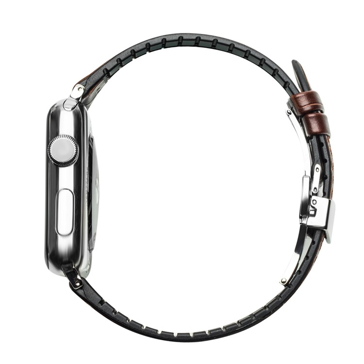QIALINO Top-layer Cowhide Genuine Leather Watch Strap Replacement for Apple Watch Series 4 44mm/3/2/1 42mm - Brown-3