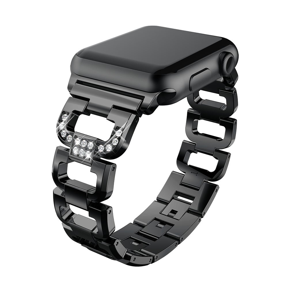 Rhinestones Decor D Shaped Stainless Steel Watch Band for Apple Watch Series 4 40mm / Series 3 / 2 / 1 38mm - Black-2
