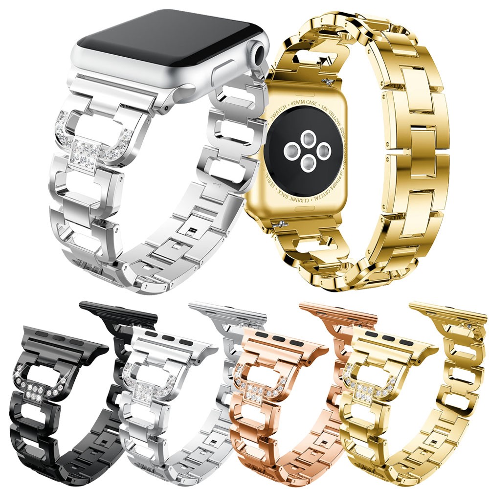Rhinestones Decor D Shaped Stainless Steel Watch Band for Apple Watch Series 4 40mm / Series 3 / 2 / 1 38mm - Black-6