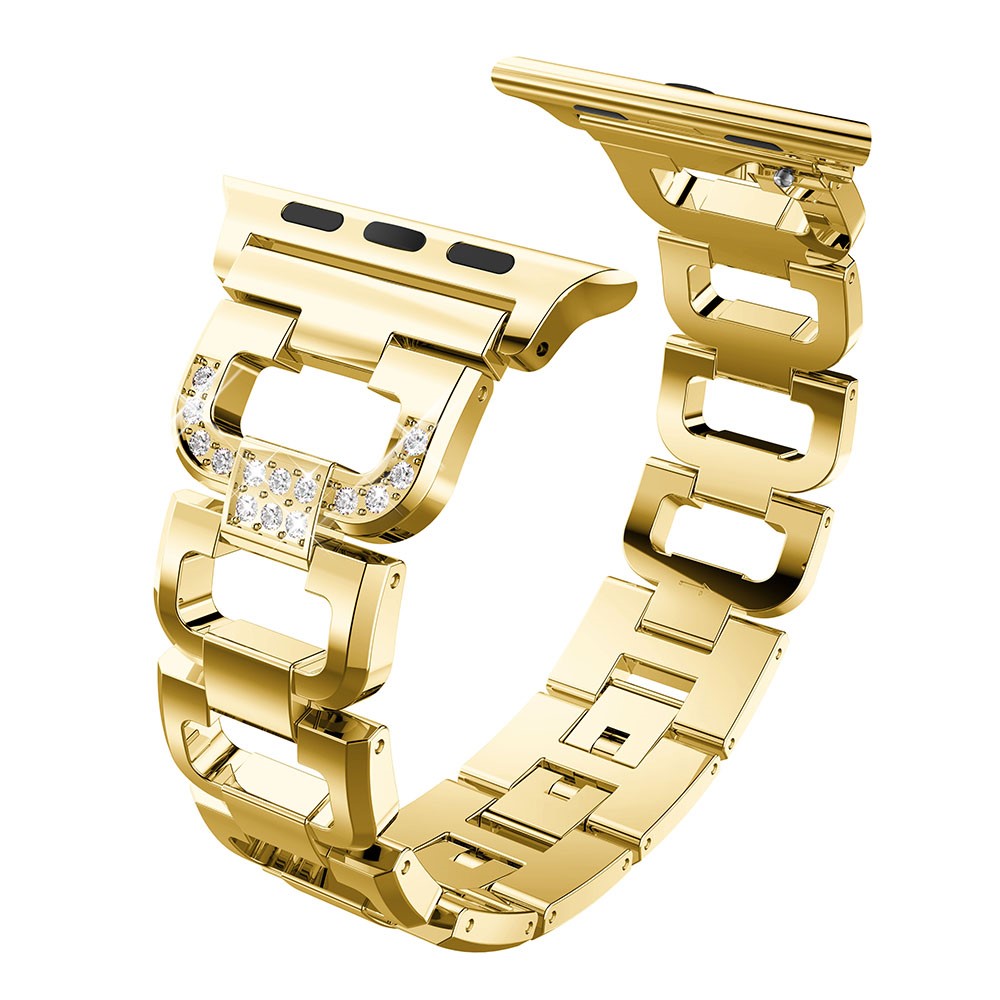 Rhinestones Decor D Shaped Stainless Steel Watch Band Strap for Apple Watch Series 4 40mm / Series 3 / 2 / 1 38mm - Gold-3