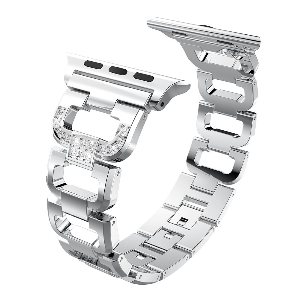 Diamonds Decor D Shaped Stainless Steel Watch Band Replacement for Apple Watch Series 3/2/1 42mm - Silver-1