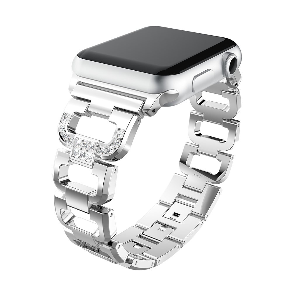 Diamonds Decor D Shaped Stainless Steel Watch Band Replacement for Apple Watch Series 3/2/1 42mm - Silver-2