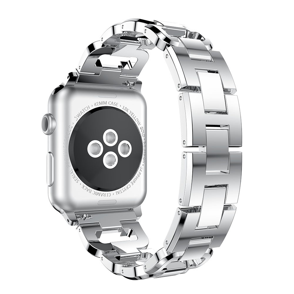 Diamonds Decor D Shaped Stainless Steel Watch Band Replacement for Apple Watch Series 3/2/1 42mm - Silver-3