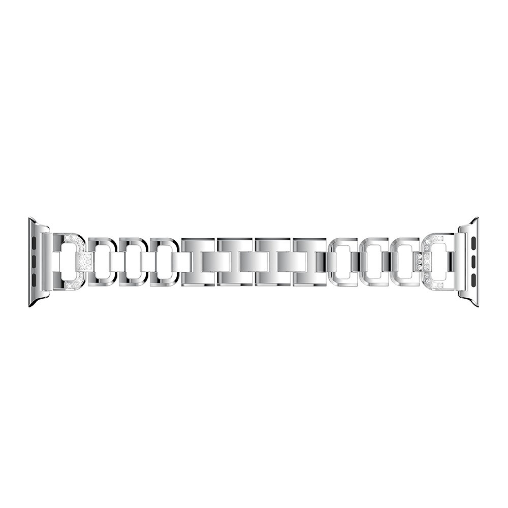 Diamonds Decor D Shaped Stainless Steel Watch Band Replacement for Apple Watch Series 3/2/1 42mm - Silver-4