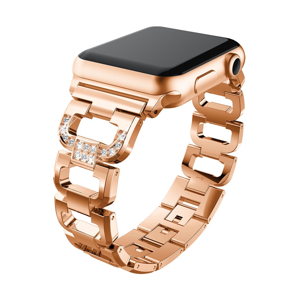 Diamonds Decor D Shaped Stainless Steel Watch Strap for Apple Watch Series 5 4 44mm /Series 3/2/1 42mm - Rose Gold-2