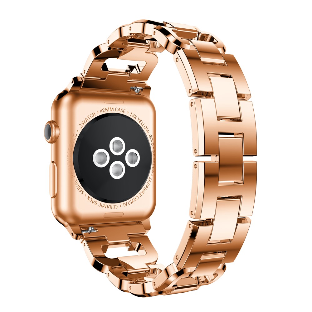 Diamonds Decor D Shaped Stainless Steel Watch Strap for Apple Watch Series 5 4 44mm /Series 3/2/1 42mm - Rose Gold-3