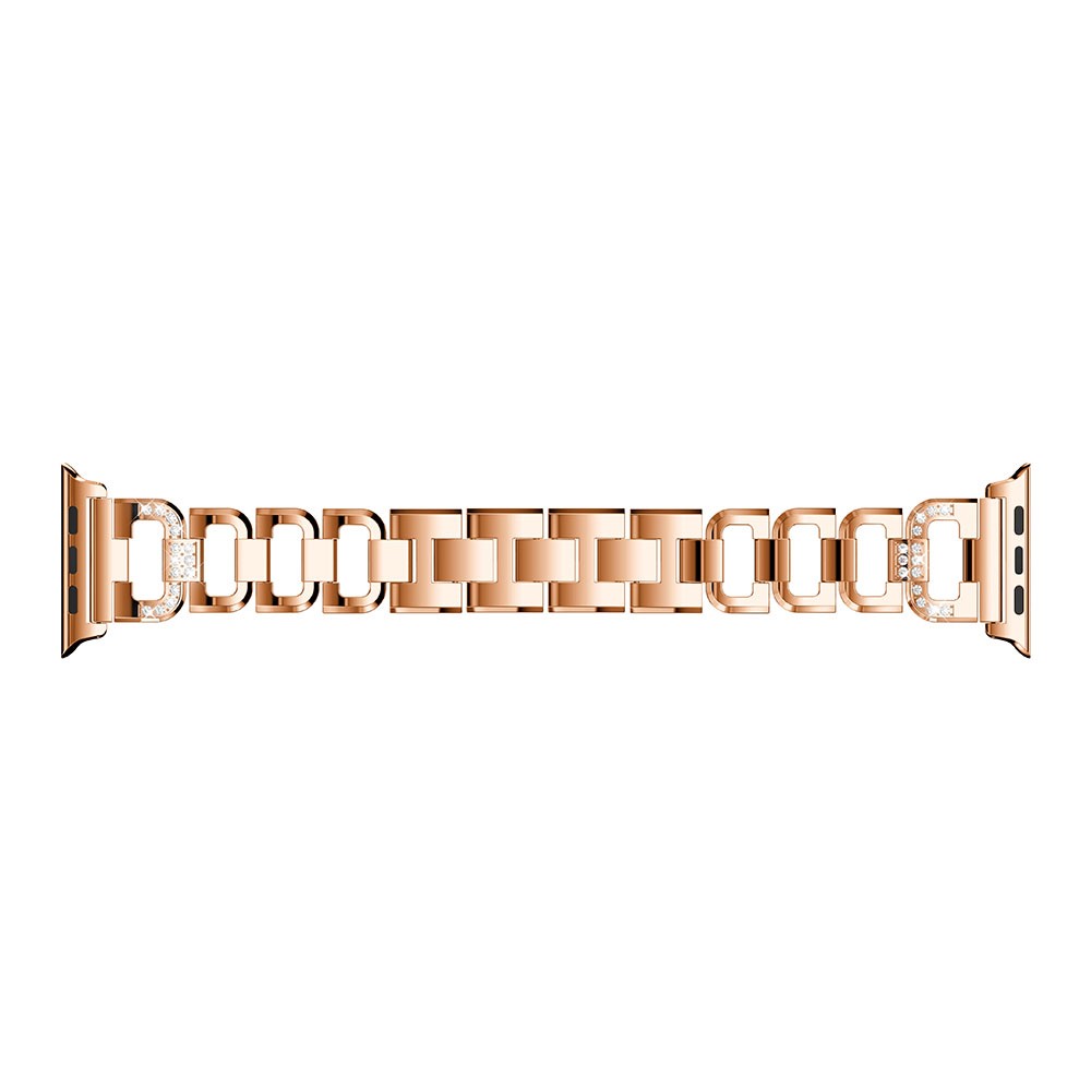 Diamonds Decor D Shaped Stainless Steel Watch Strap for Apple Watch Series 5 4 44mm /Series 3/2/1 42mm - Rose Gold-4
