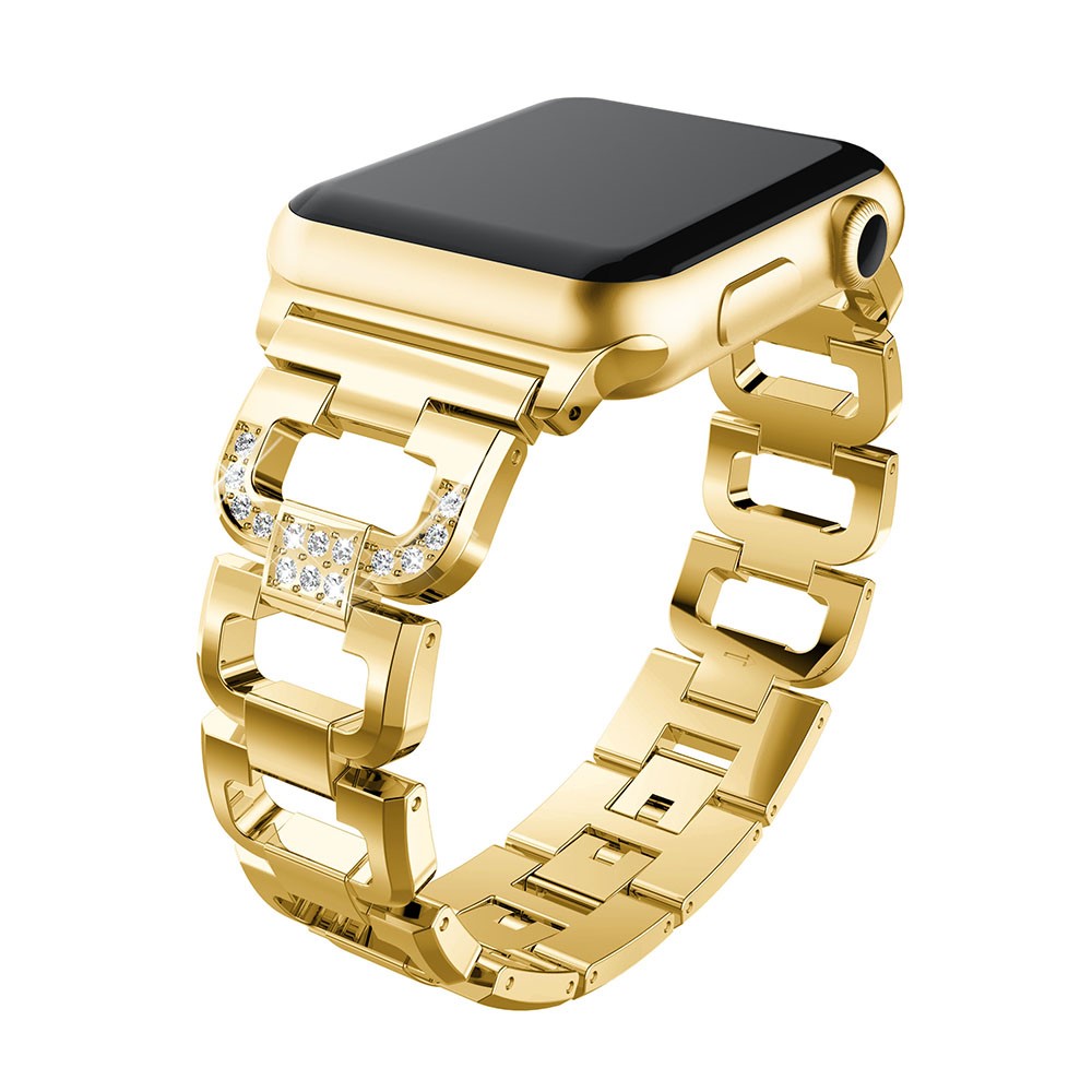 Diamonds Decor D Shaped Stainless Steel Watch Wristband for Apple Watch Series 3/2/1 42mm - Gold-2