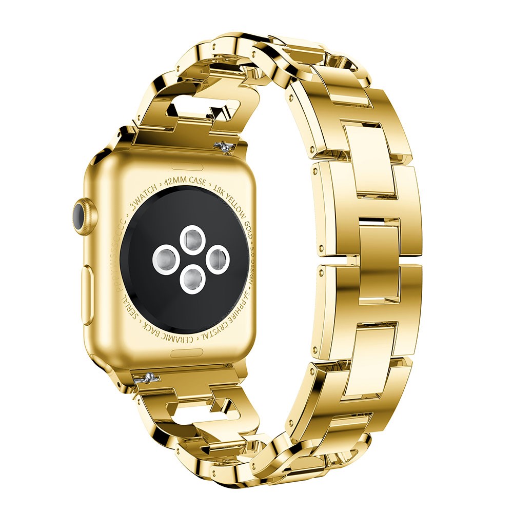 Diamonds Decor D Shaped Stainless Steel Watch Wristband for Apple Watch Series 3/2/1 42mm - Gold-3