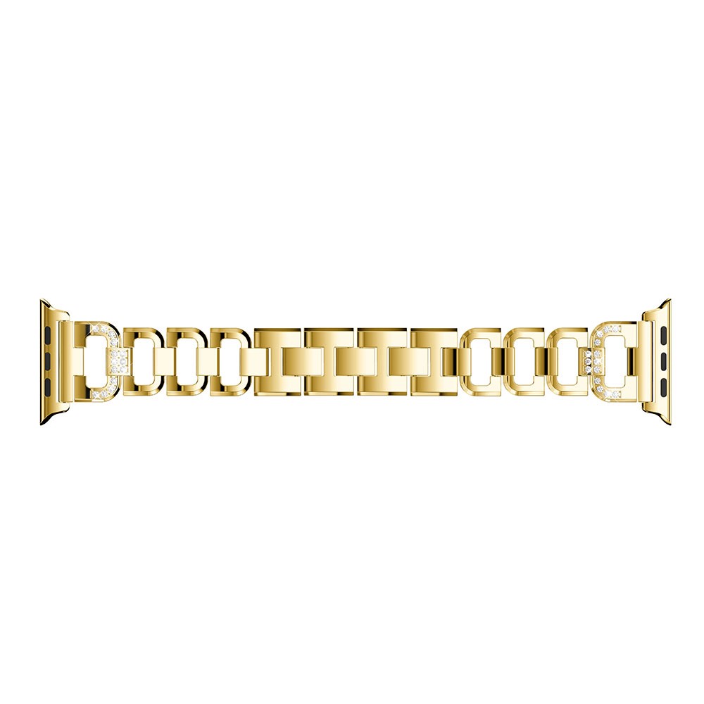 Diamonds Decor D Shaped Stainless Steel Watch Wristband for Apple Watch Series 3/2/1 42mm - Gold-4