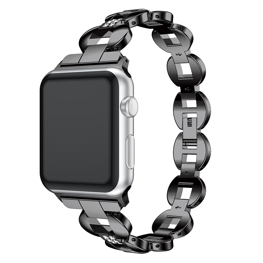 Diamonds Decor Loop Links Stainless Steel Watch Band for Apple Watch Series 4 40mm / Series 3/2/1 38mm - White Diamonds / Black-2
