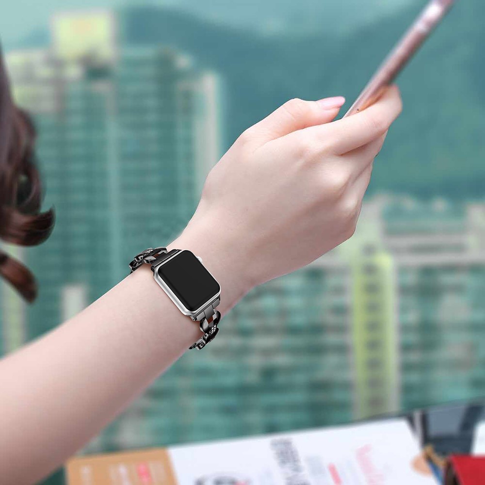 Diamonds Decor Loop Links Stainless Steel Watch Band for Apple Watch Series 4 40mm / Series 3/2/1 38mm - White Diamonds / Black-5
