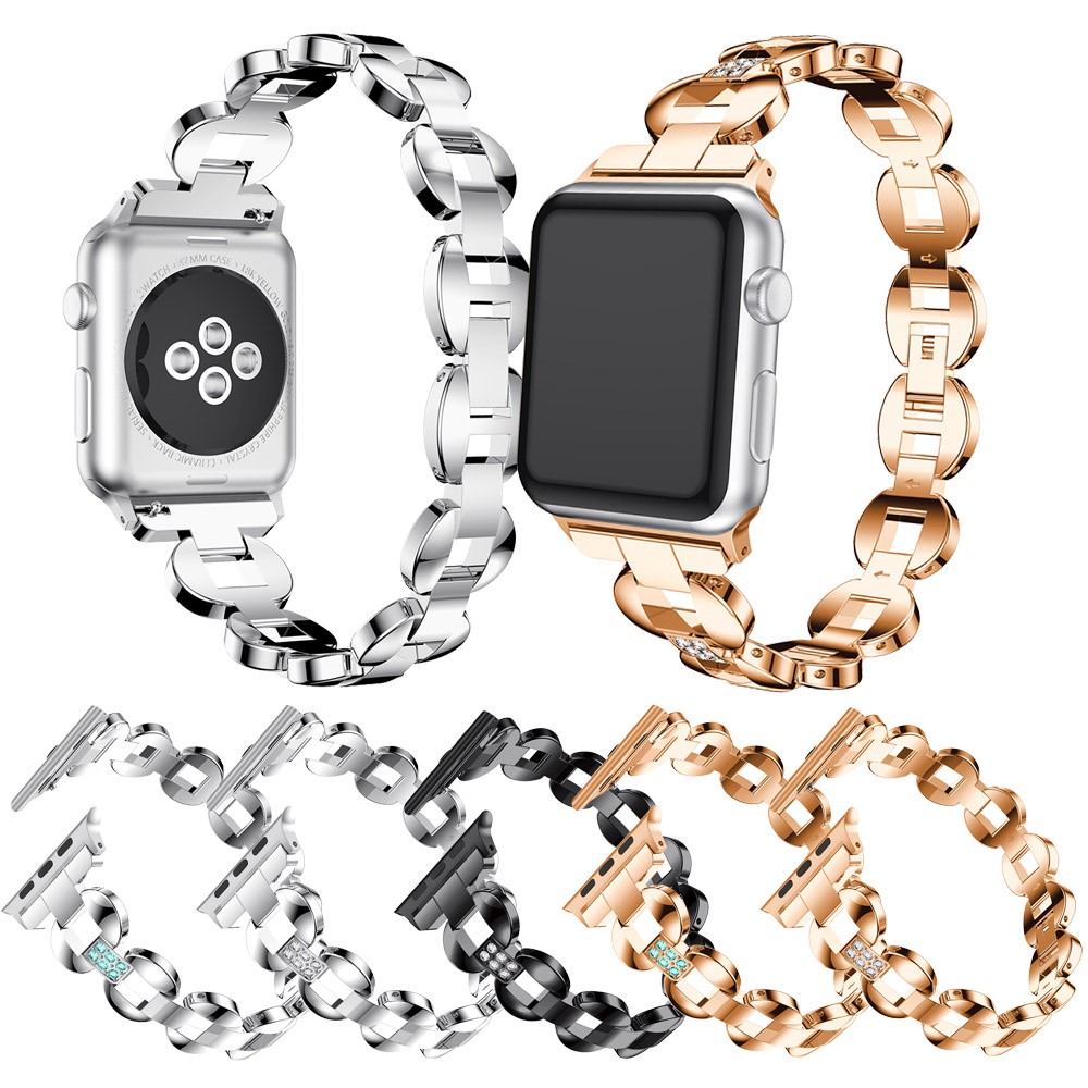 Diamonds Decor Loop Links Stainless Steel Watch Band for Apple Watch Series 4 40mm / Series 3/2/1 38mm - White Diamonds / Black-6
