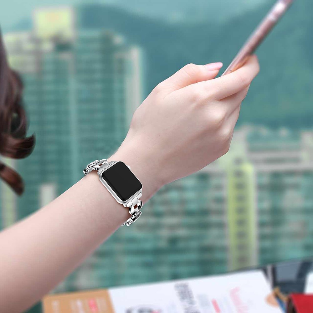 Diamonds Decor Loop Links Stainless Steel Watch Strap for Apple Watch Series 4 40mm / Series 3/2/1 38mm - White Diamonds / Silver-5