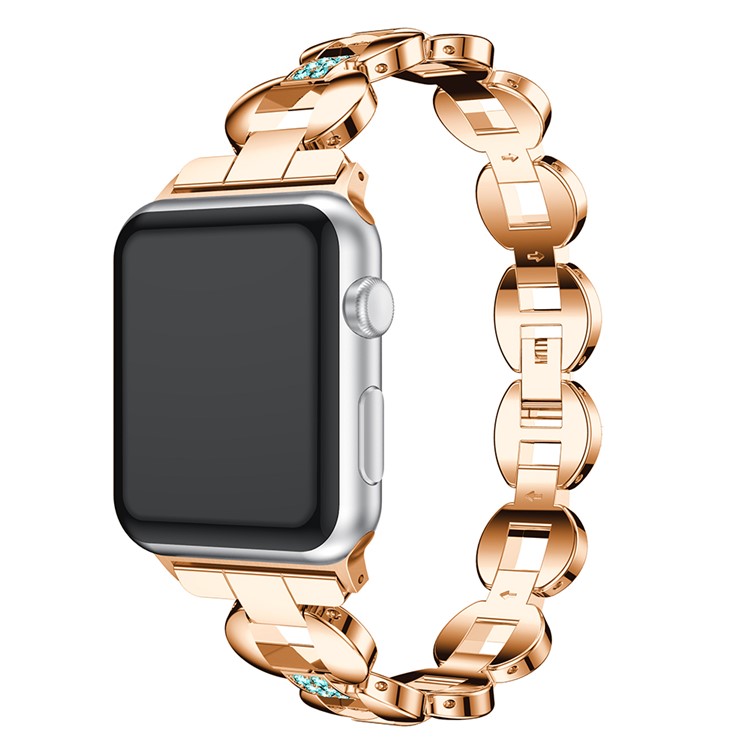Diamonds Decor Loop Links Watch Strap Replacment for Apple Watch Series 4 40mm / Series 3/2/1 38mm - Blue Diamonds / Rose Gold-2