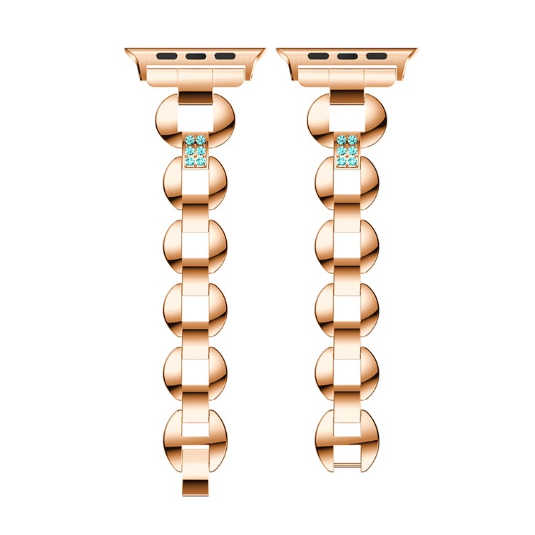 Diamonds Decor Loop Links Watch Strap Replacment for Apple Watch Series 4 40mm / Series 3/2/1 38mm - Blue Diamonds / Rose Gold-3