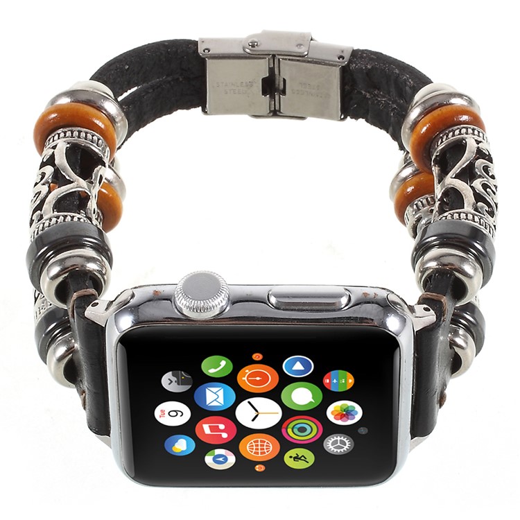 Vintage Creative Pattern Genuine Leather Wrist Watch Band for Apple Watch Series 4 44mm, Series 3 / 2 / 1 42mm - Black-2