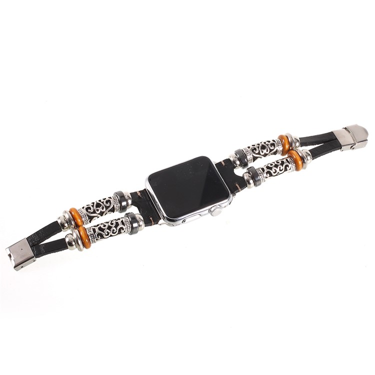 Vintage Creative Pattern Genuine Leather Wrist Watch Band for Apple Watch Series 4 44mm, Series 3 / 2 / 1 42mm - Black-6