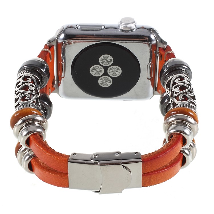 Retro-Muster Aus Echtem Leder Ersatz Armband Für Apple Watch-Serie 3/2/1 42mm - Braun-3
