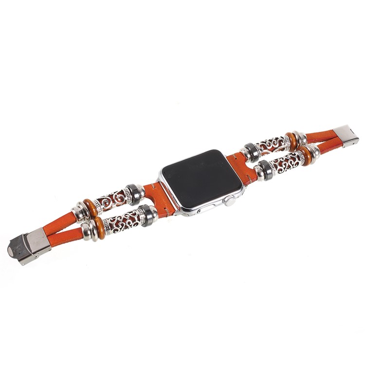 Retro-Muster Aus Echtem Leder Ersatz Armband Für Apple Watch-Serie 3/2/1 42mm - Braun-5