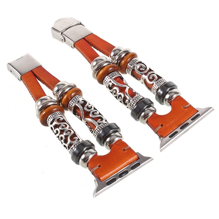 Retro-Muster Aus Echtem Leder Ersatz Armband Für Apple Watch-Serie 3/2/1 42mm - Braun-6