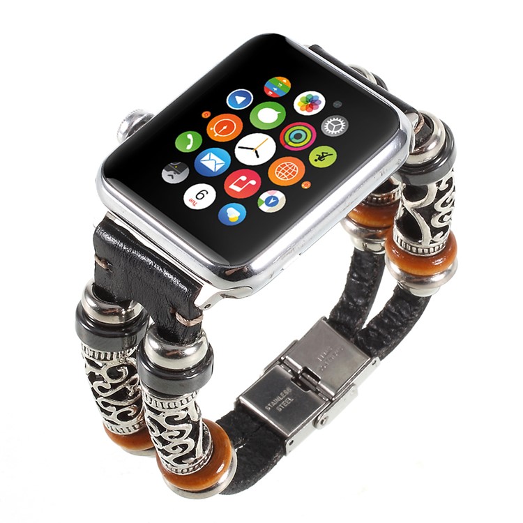 Vintage Creative Pattern Genuine Leather Wrist Watch Band for Apple Watch Series 4 40mm, Series 3 / 2 / 1 38mm - Black-2