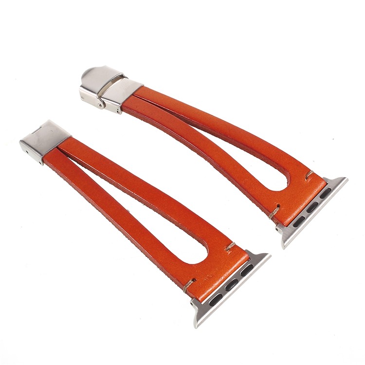 Cowhide Leather Retro Style Watch Strap Replacement for Apple Watch Series 4 44mm, Series 3 / 2 / 1 42mm - Brown-1