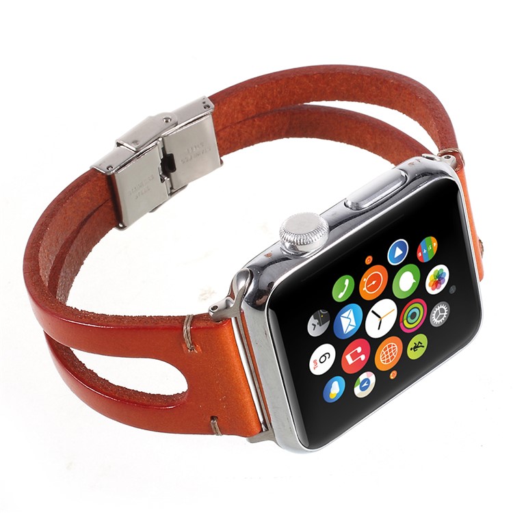 Cowhide Leather Retro Style Watch Strap Replacement for Apple Watch Series 4 44mm, Series 3 / 2 / 1 42mm - Brown-2