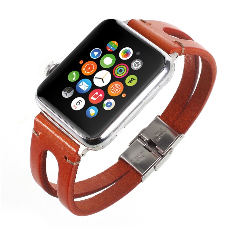 Cowhide Leather Retro Style Watch Strap Replacement for Apple Watch Series 4 44mm, Series 3 / 2 / 1 42mm - Brown-5