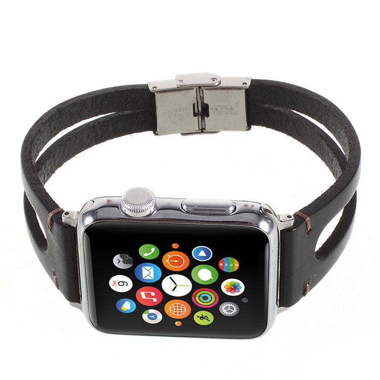 Rindsleder Uhrenarmband Ersatz Für Apple Watch Serie 3/2/1 38mm - Schwarz-2