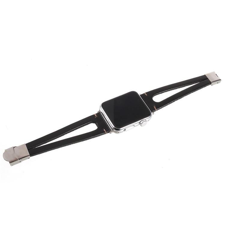 Rindsleder Uhrenarmband Ersatz Für Apple Watch Serie 3/2/1 38mm - Schwarz-4