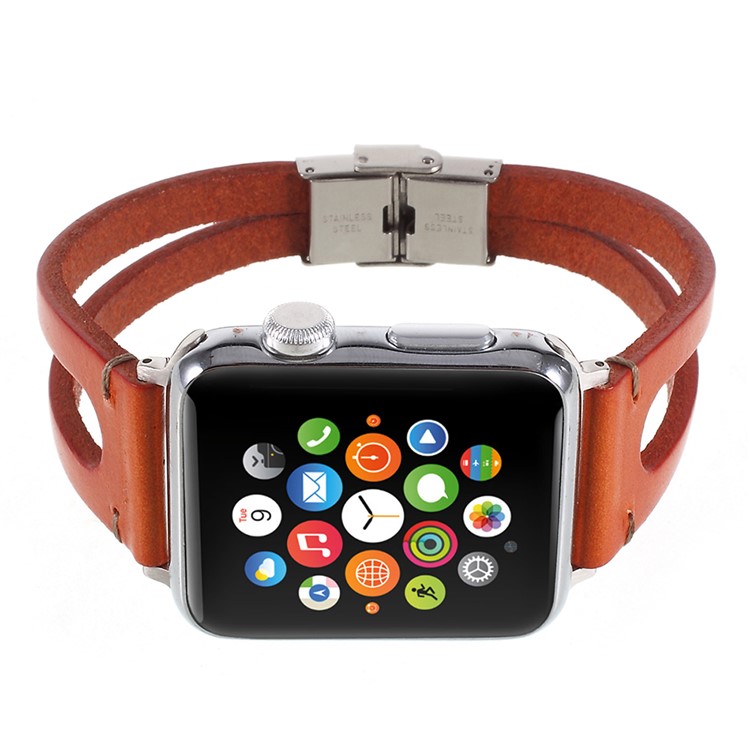 Rindsleder Uhrenarmband Ersatz Für Apple Watch Serie 3/2/1 38mm - Braun-3