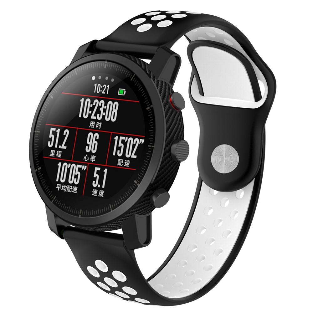 Two-tone Silicone Hollow Watch Strap Replacement for Huami Amazfit Watch 2/1 - Black / White-3