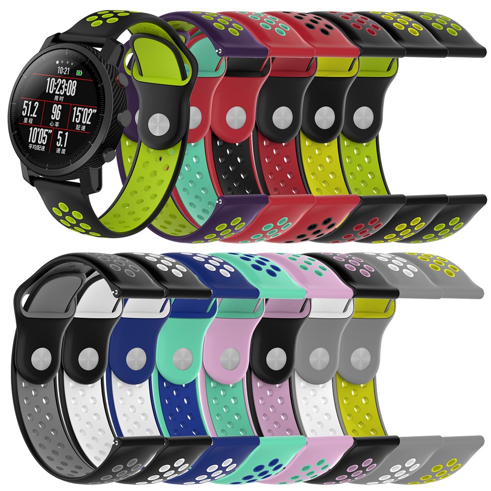 Two-tone Silicone Hollow Watch Strap Replacement for Huami Amazfit Watch 2/1 - Black / White-4