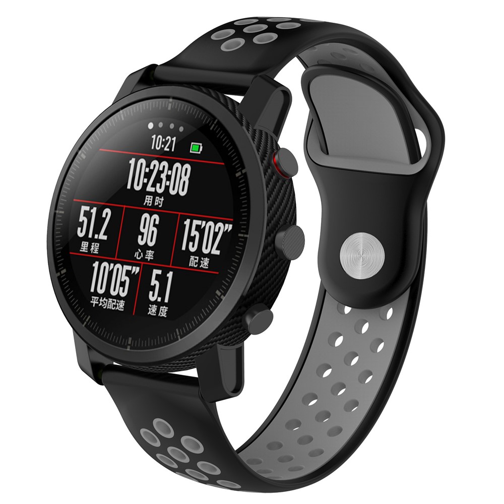 Two-tone Silicone Hollow Watchband Replacement for Huami Amazfit Watch 2/1 - Black / Grey-3