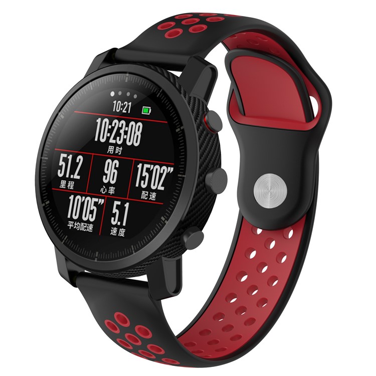 Two-tone Silicone Hollow Watch Band Strap for Huami Amazfit Watch 2/1 - Black / Red-3