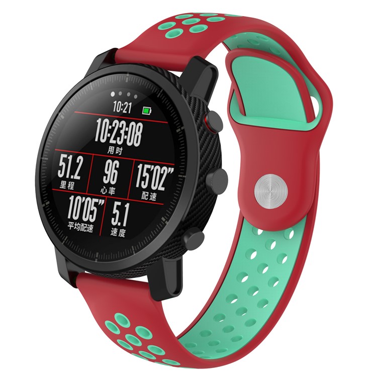 Two-tone Silicone Hollow Watch Strap Bracelet for Huami Amazfit Watch 2/1 - Red / Cyan-3
