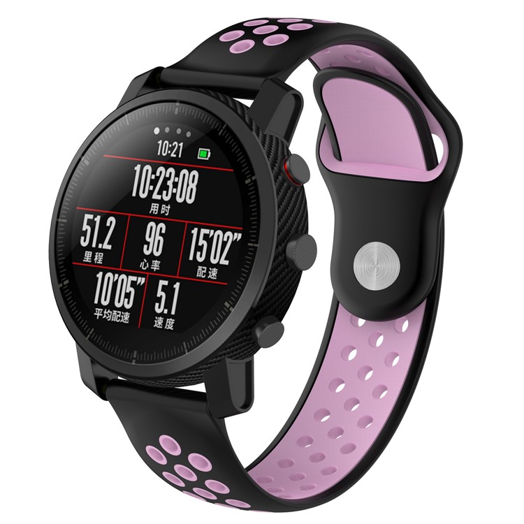 Two-tone Silicone Hollow Watchband Strap for Huami Amazfit Watch 2/1 - Black / Pink-3