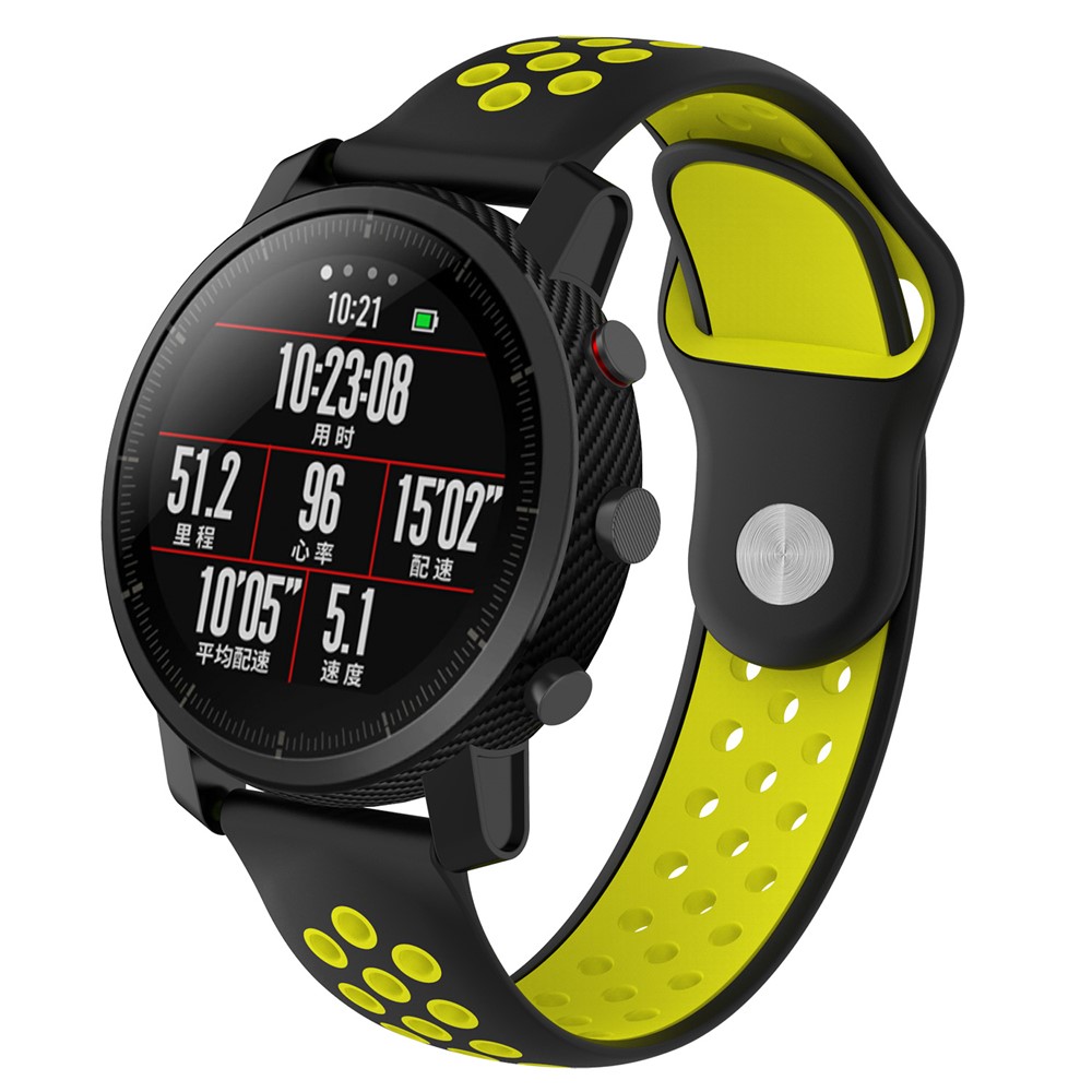 Two-tone Silicone Hollow Watch Strap Bracelet for Huami Amazfit Watch 2/1 - Black / Yellow-3
