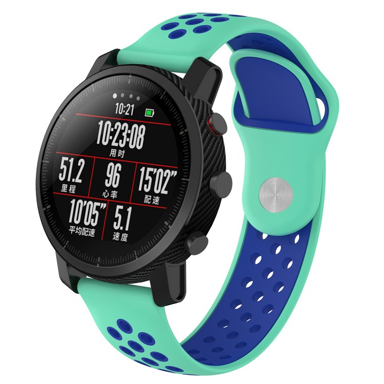 Two-tone Silicone Hollow Watch Wristband Bracelet for Huami Amazfit Watch 2/1 - Cyan / Blue-3