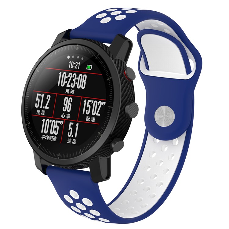 Two-tone Silicone Hollow Watch Wristband Strap for Huami Amazfit Watch 2/1 - Blue / White-3