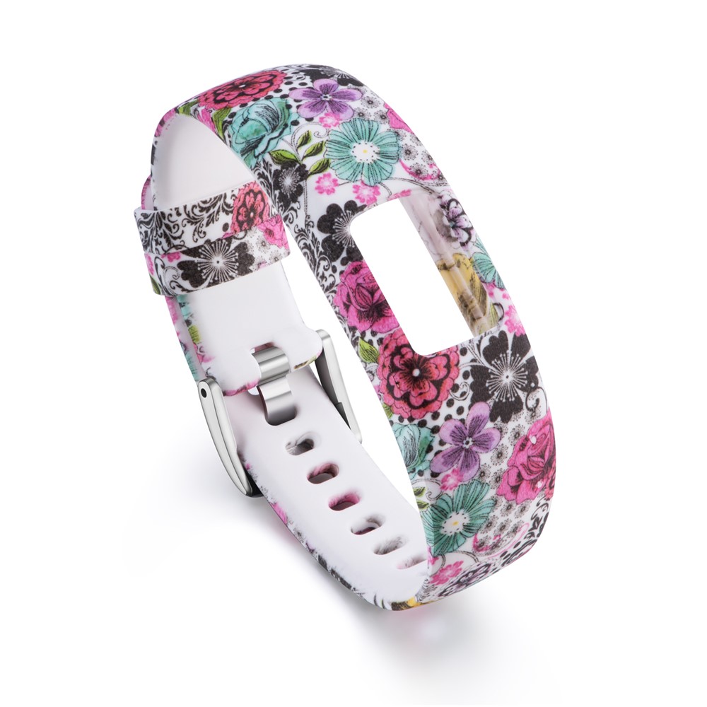 Patterned Adjustable Soft Silicone Watch Band Strap Part Replacement for Garmin VivoFit 4, Length: 210mm - Pretty Flower Pattern-2