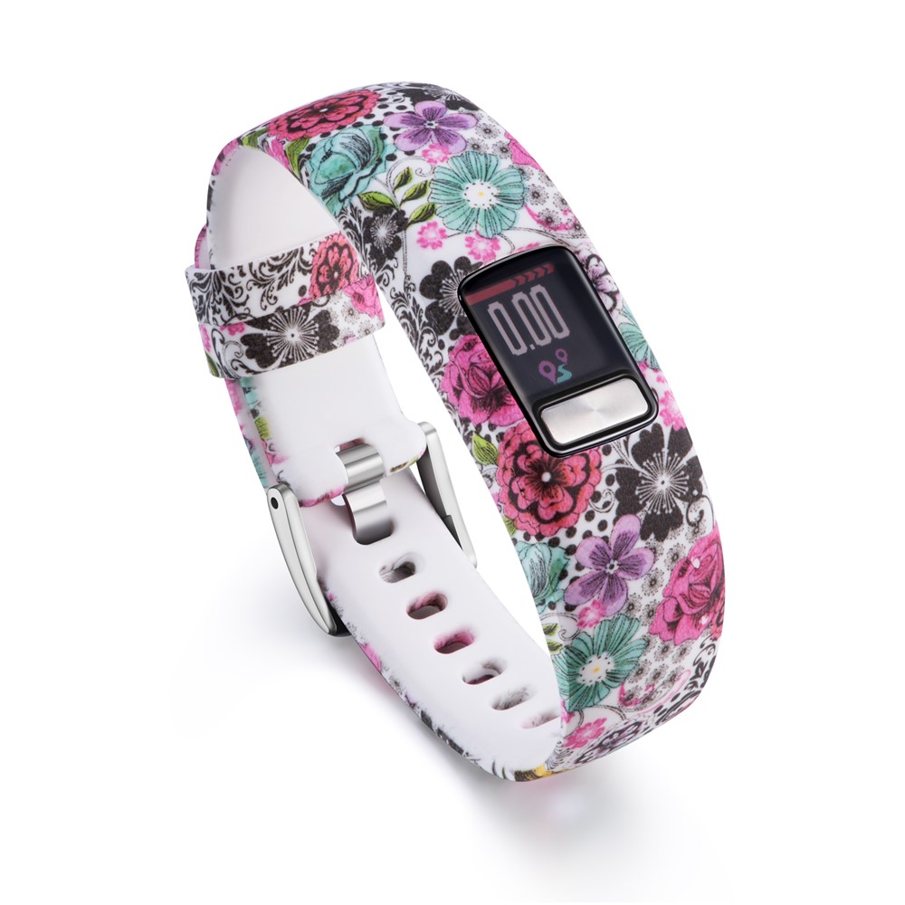 Patterned Adjustable Soft Silicone Watch Band Strap Part Replacement for Garmin VivoFit 4, Length: 210mm - Pretty Flower Pattern-3