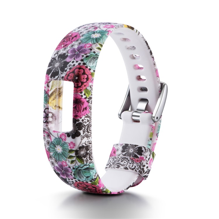 Patterned Soft Silicone Adjustable Watch Strap Band for Garmin VivoFit 4, Length: 230mm - Pretty Flower Pattern-1