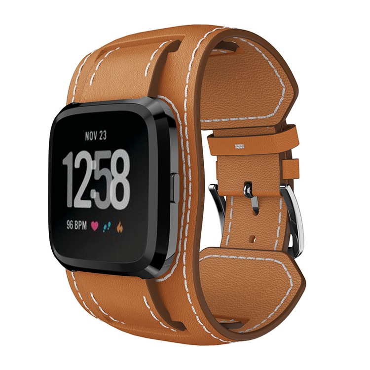 Genuine Leather Replacement Bracelet Watch Band for Fitbit Versa - Brown-2