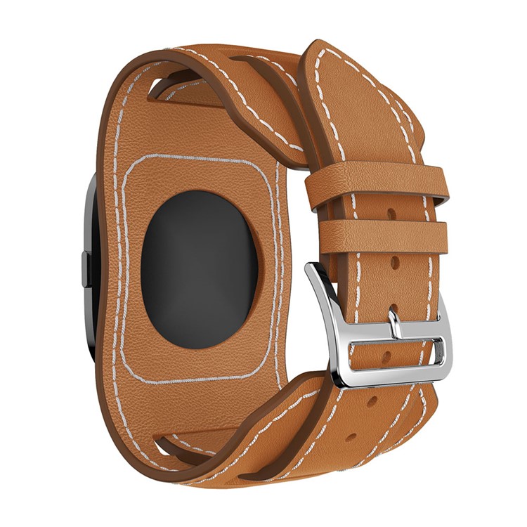 Genuine Leather Replacement Bracelet Watch Band for Fitbit Versa - Brown-4