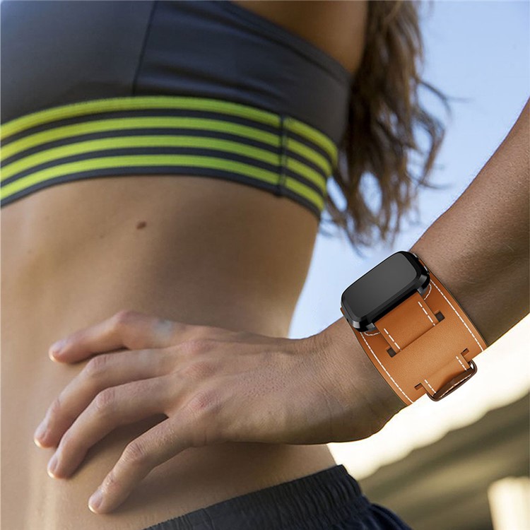 Genuine Leather Replacement Bracelet Watch Band for Fitbit Versa - Brown-5